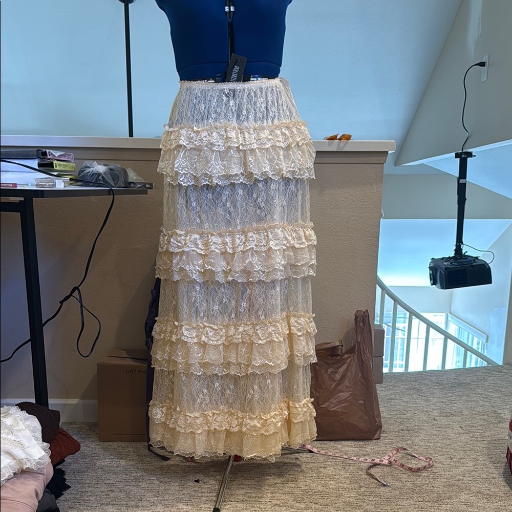 Elegant Cream Lace Tiered Skirt current mood
